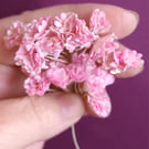 Pack Of 20 Small Pink Carnation Mulberry Paper Flowers On Light Green Wire Stems