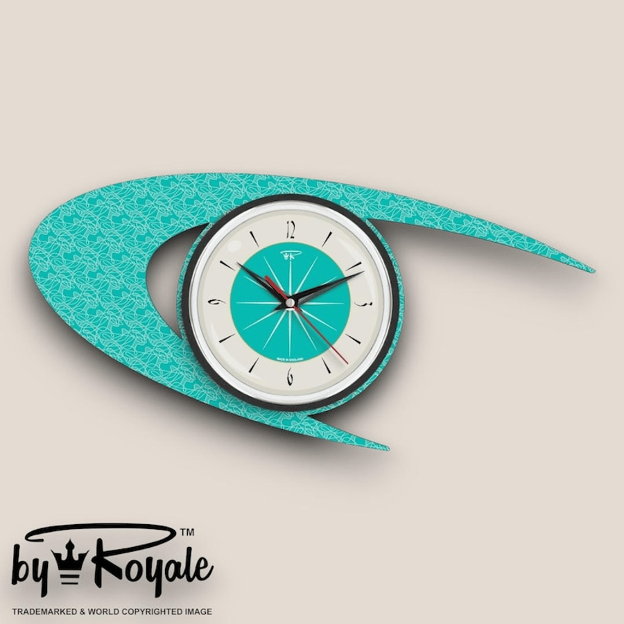 Mid Century Modern Royalexe™ Laminate Clock By Royale The Boomerang in Turquoise