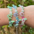 Handmade Beaded Flower Bracelet - Pastel Glass Beads - Friendship Jewellery