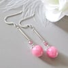 Pink & White Quartz Earrings With Crystals & Sterling Silver Tubes