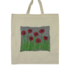 Shopping, tote bag, cotton with hand felted panel - grey poppy design - SALE