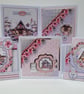 Set of 5 Coordinating Christmas Cards - Pink Poinsettia Snowy Homes - Image 8