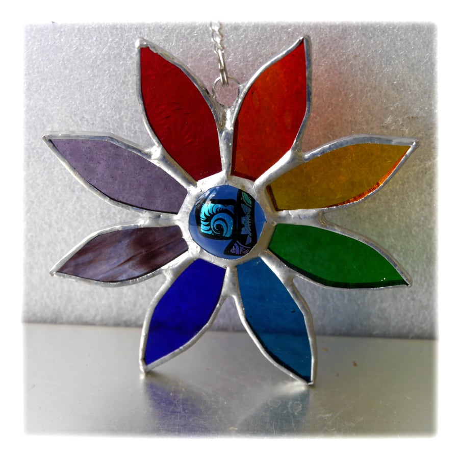Rainbow Daisy Suncatcher Stained Glass Flower Dichroic 029