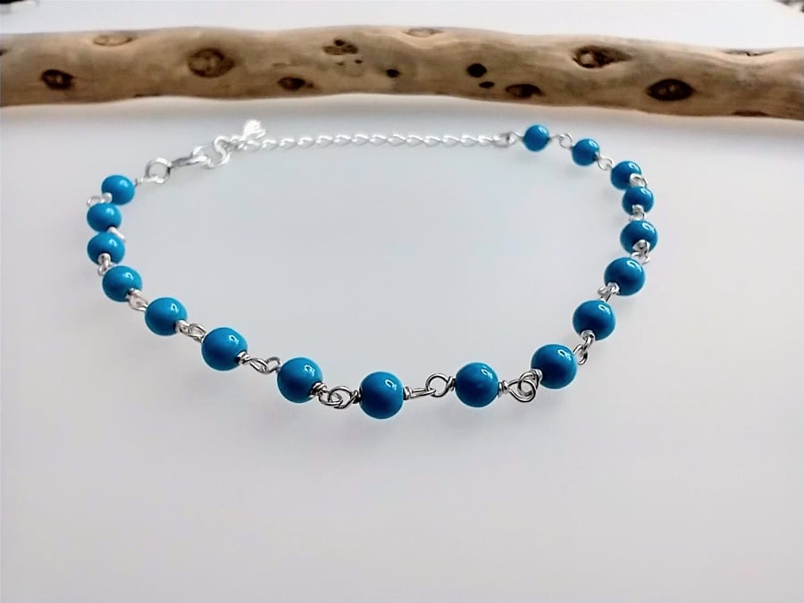 Turquoise Gemstone and Silver Beaded Bracelet - December Birthstone
