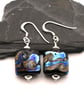 lampwork glass earrings, black and silver wrapped - Image 2
