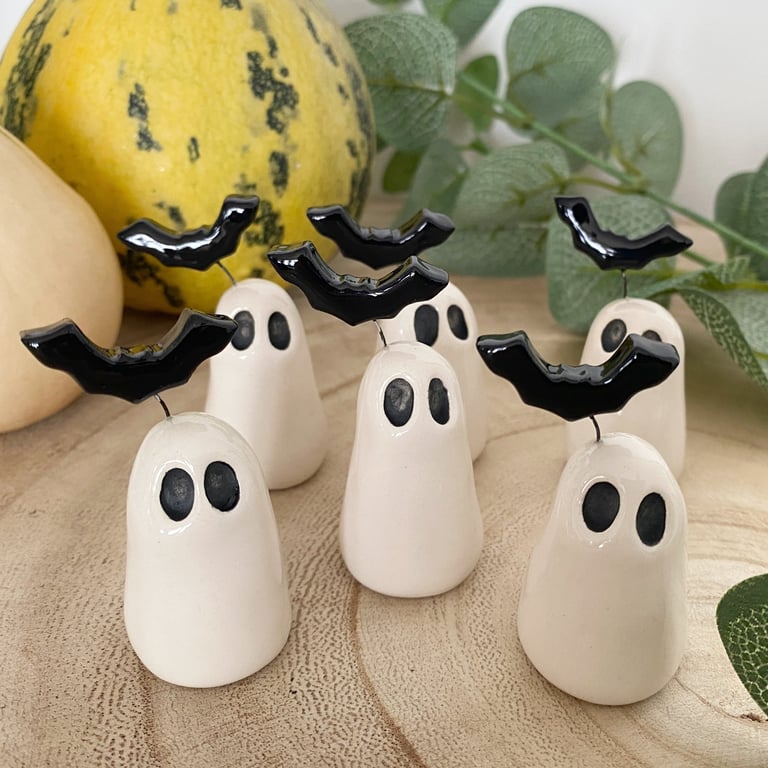 Tiny Ceramic Ghost with Bat