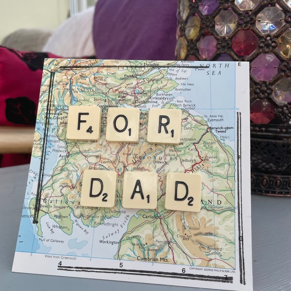 For Dad British map and scrabble Father's day or birthday card