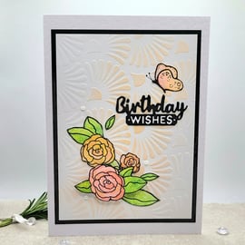 Card -  birthday, cards, handpainted, roses, butterfly, embossed