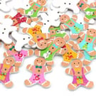10 x Gingerbread man shaped wooden buttons, sewing, crafts, cards