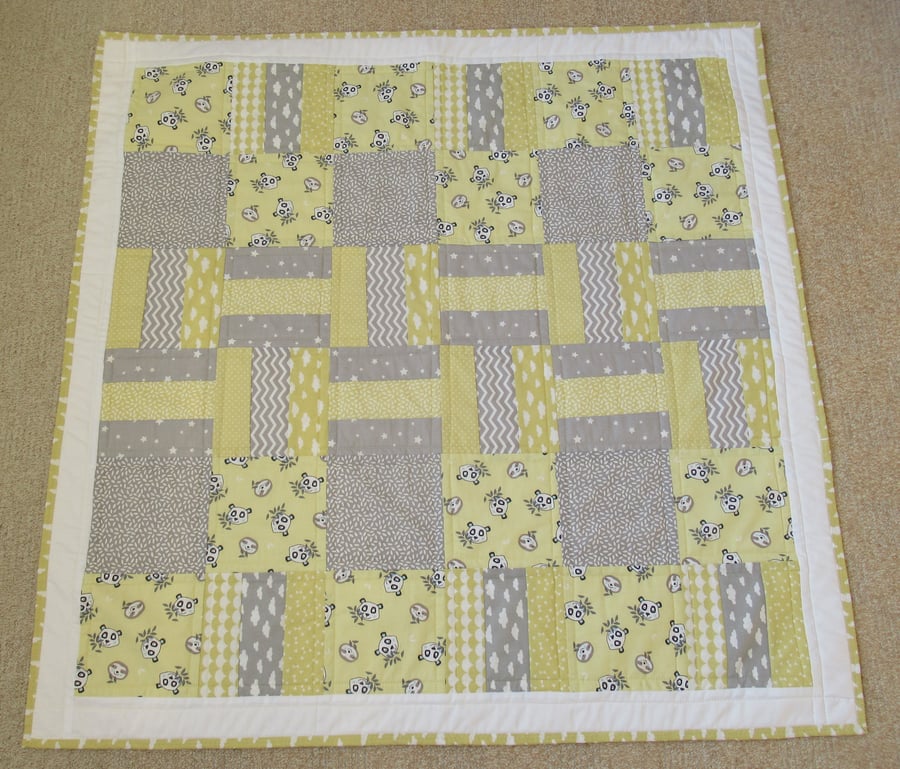 Yellow and Grey Panda themed Patchwork Quilt 