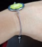 Boho Daisy Bezel Bracelet (Olive Green & White) on Denim with Adjustable Chain - Image 6