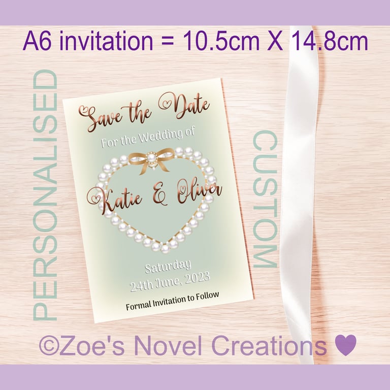 Save the Date Wedding Invitation Card (flat A6 card)