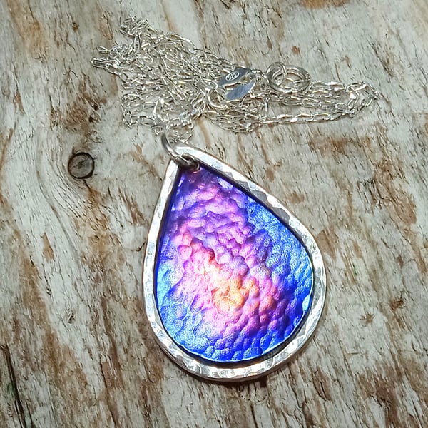 Sterling Silver and Titanium Teardop Pendant Necklace - UK Free Post