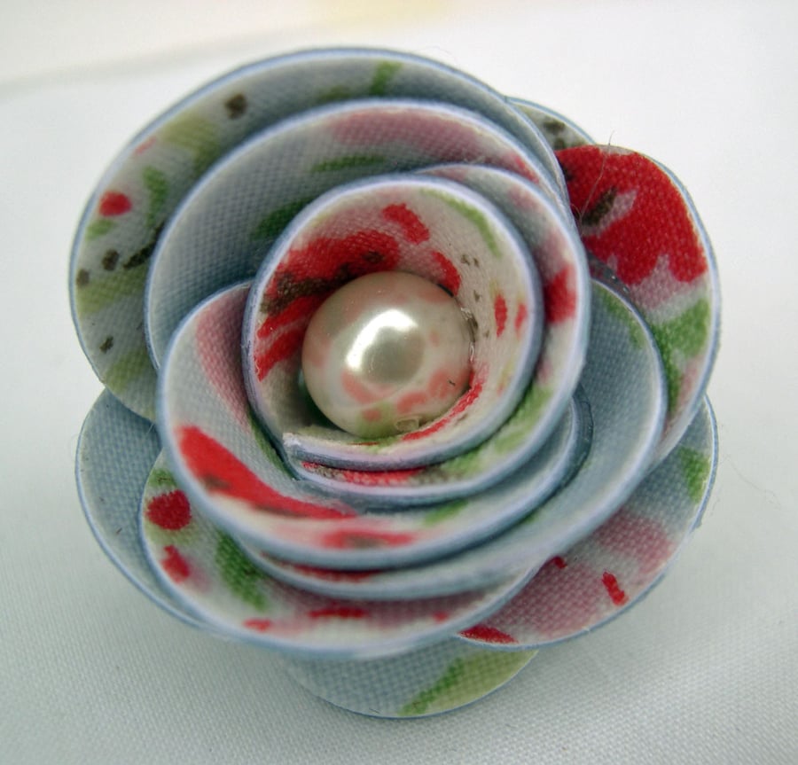 Hardened Fabric Ditsy Floral Rose Brooch