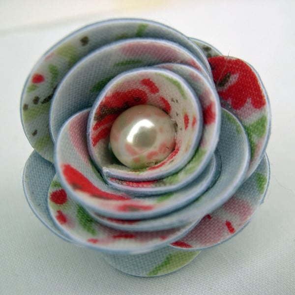 Hardened Fabric Ditsy Floral Rose Brooch
