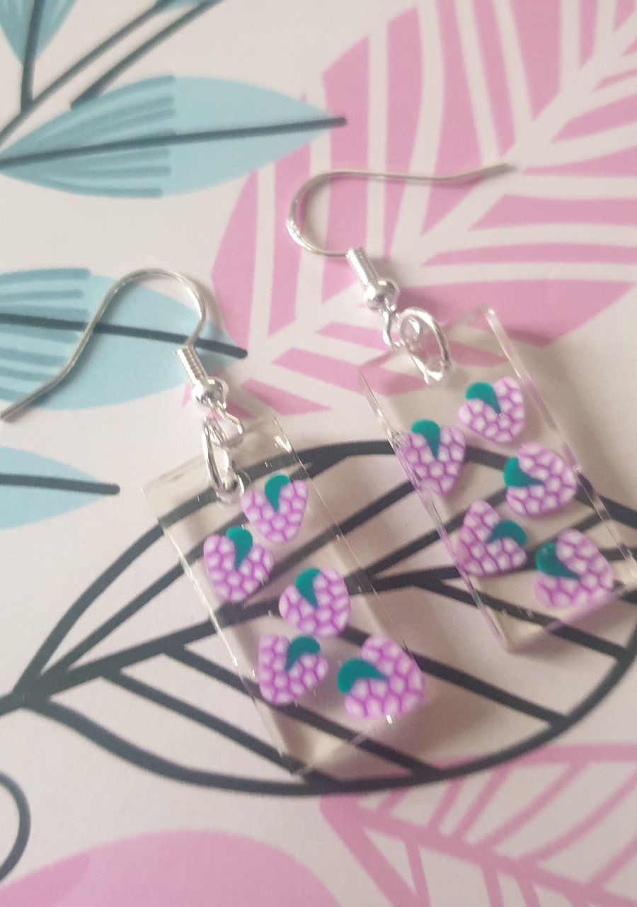 Rectangle grapes resin earrings