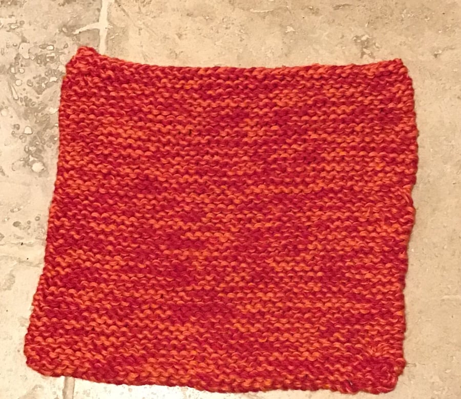 Kitchen Cloth Dishcloth 100% Bamboo Hand Knit Red Orange 