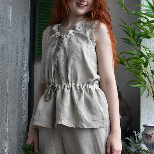 Victorian Style Romantic Boho Natural Linen 'Nora' Camisole Top - Made to order