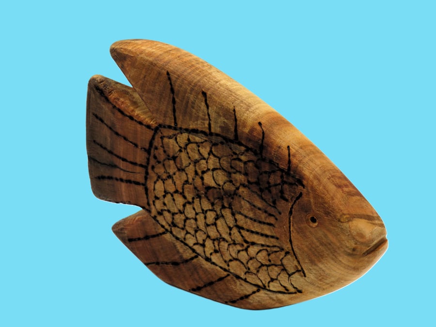 Handcarved large Cherry wood Angel Fish. SKU-Fi01