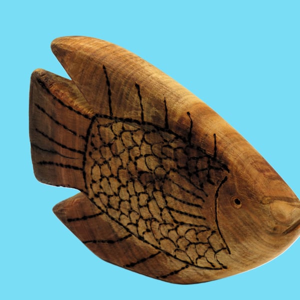 Handcarved large Cherry wood Angel Fish. SKU-Fi01