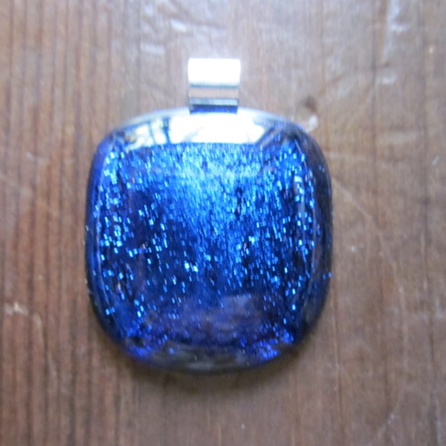 Handmade dichroic glass cabochon pendant or ring - Prussian Blue Shimmer