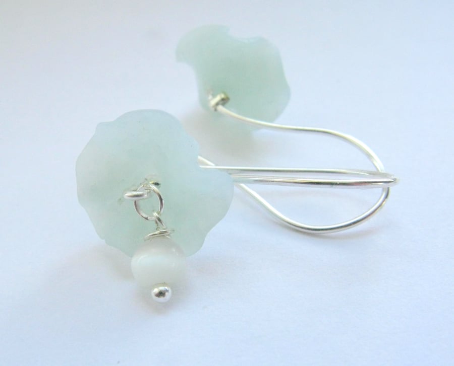 Pale aqua and pearl hook earrings