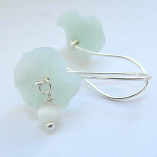 Pale aqua and pearl hook earrings