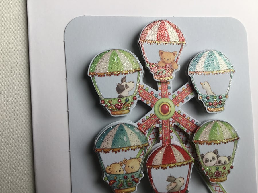 Fairground scene decoupage card. Any occasion card. CC220