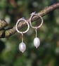 Textured Oval Silver Earrings with Freshwater Pearl Drop - Image 3