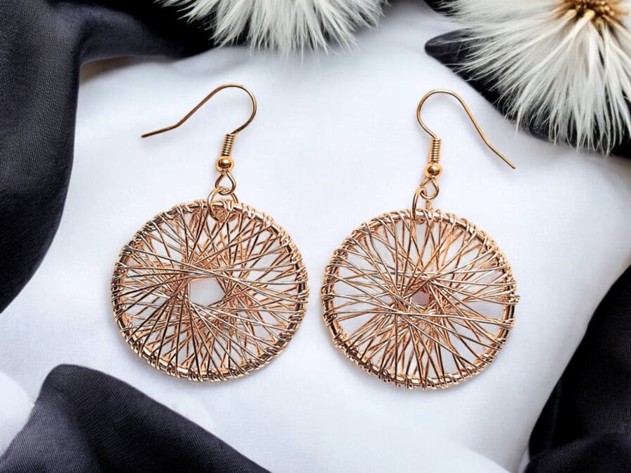 Woven wire earrings, boho jewellery, hoop earrings
