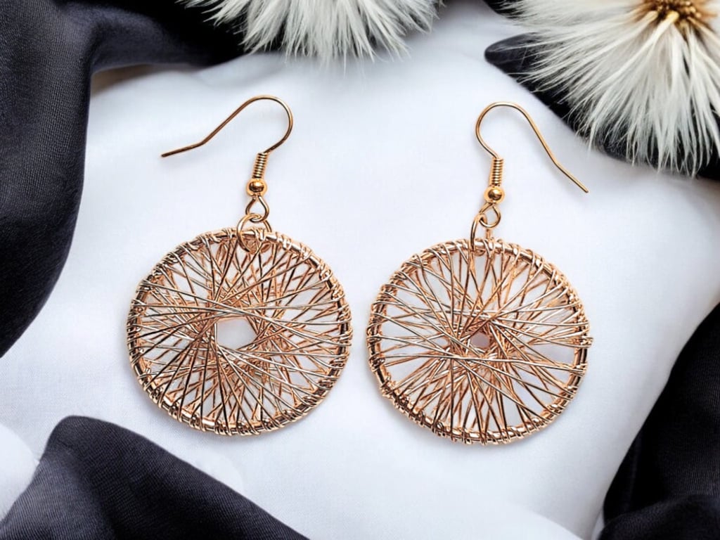 Woven wire earrings, boho jewellery, hoop earrings