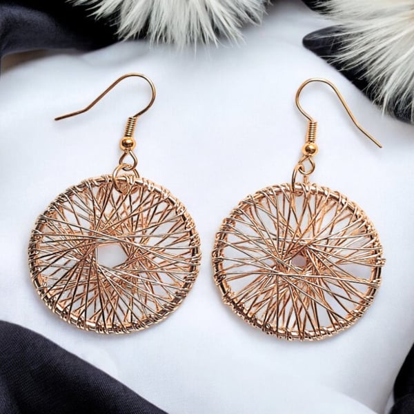 Woven wire earrings, boho jewellery, hoop earrings
