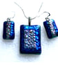 Dichroic Glass 122 Pendant Earring Set Teal Silver Plated Chain - Image 6