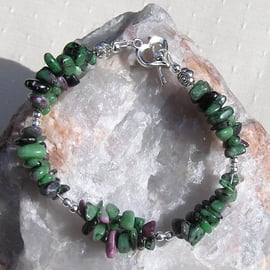 Zoisite with Ruby Inclusions (Anyolite) Crystal Gemstone Bracelet "Glade"