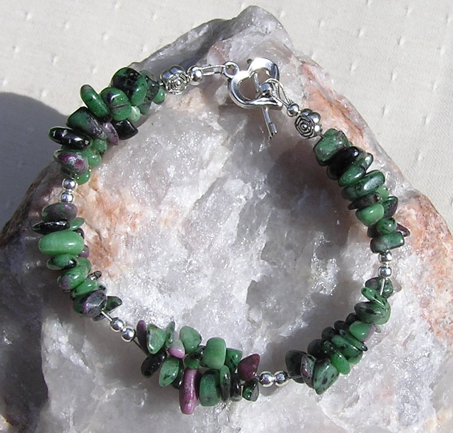 Zoisite with Ruby Inclusions (Anyolite) Crystal Gemstone Bracelet "Glade"