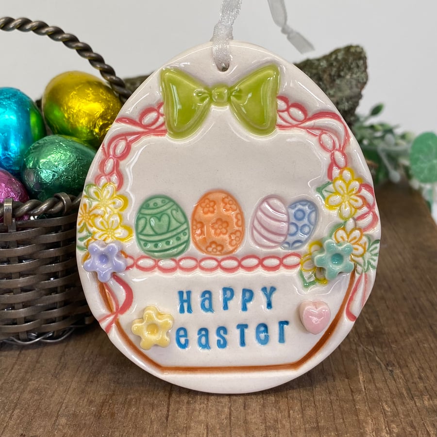 Pottery Easter Egg decoration flower and egg basket