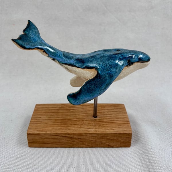 Ceramic Humpback Whale Sculpture, Small Ocean Animal Ornament, Bathroom Shelf