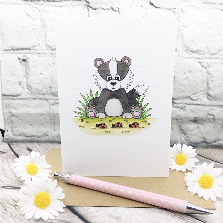 Badger & Ladybirds Card - Blank - Any Occasion 