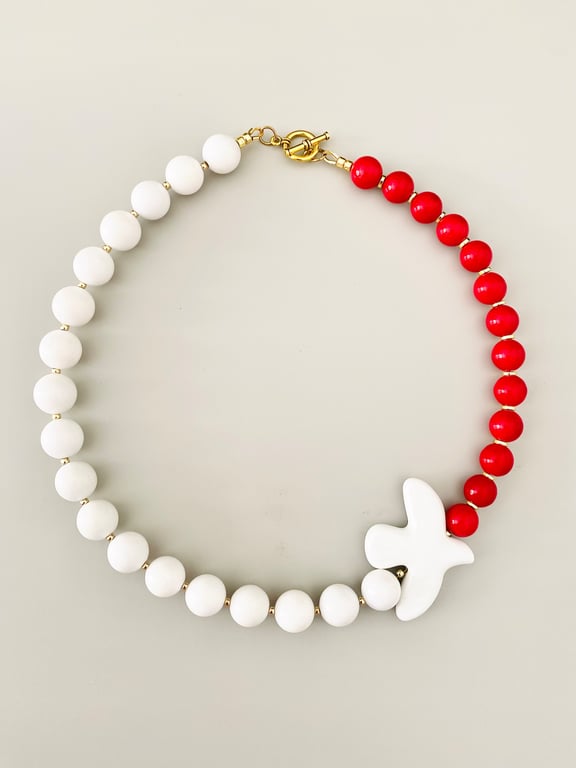 Handmade Red & White Stone Statement Necklace