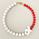 Handmade Red & White Stone Statement Necklace