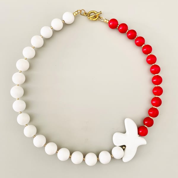 Handmade Red & White Stone Statement Necklace