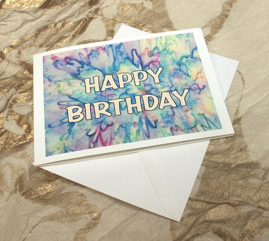 'Happy Birthday - Fireworks in Silk' Card