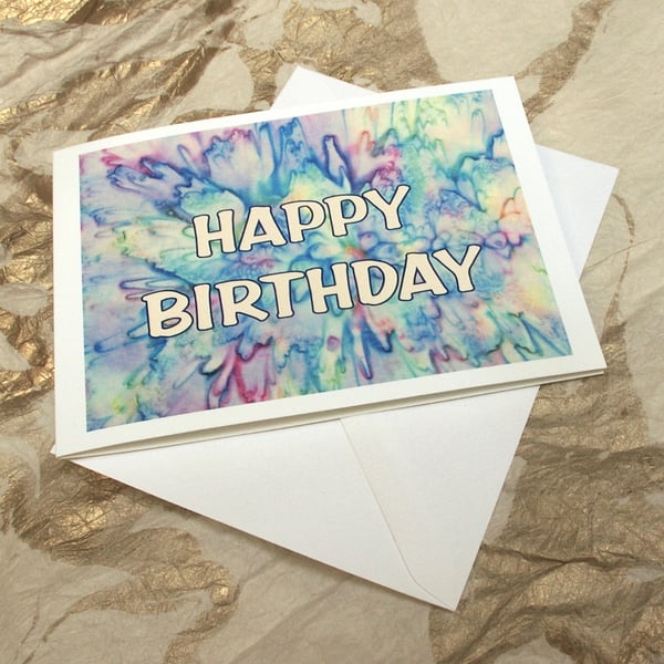 'Happy Birthday - Fireworks in Silk' Card