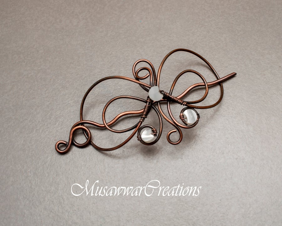 Antique copper Hair barrette ,hair bun, wire wrapped hair slide, Hair Accessorie