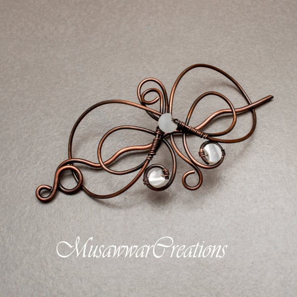 Antique copper Hair barrette ,hair bun, wire wrapped hair slide, Hair Accessorie