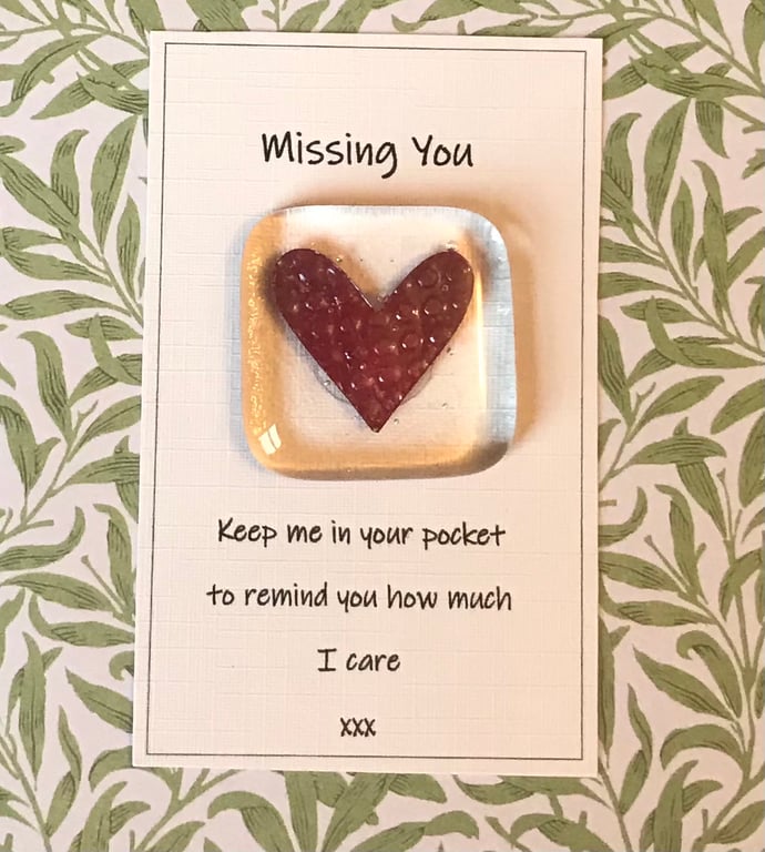 Fused Glass Pocket Heart Token, Missing You