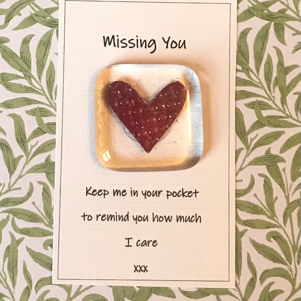 Fused Glass Pocket Heart Token, Missing You