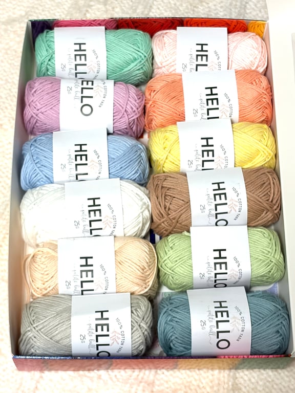 12 balls x 25g Hello Cotton Yarn Collection 100% Cotton - PASTELS Yarn Pack