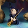 Tiny Witch Gnome 'Nesta' with broomstick OOAK Sculpt Ann Galvin