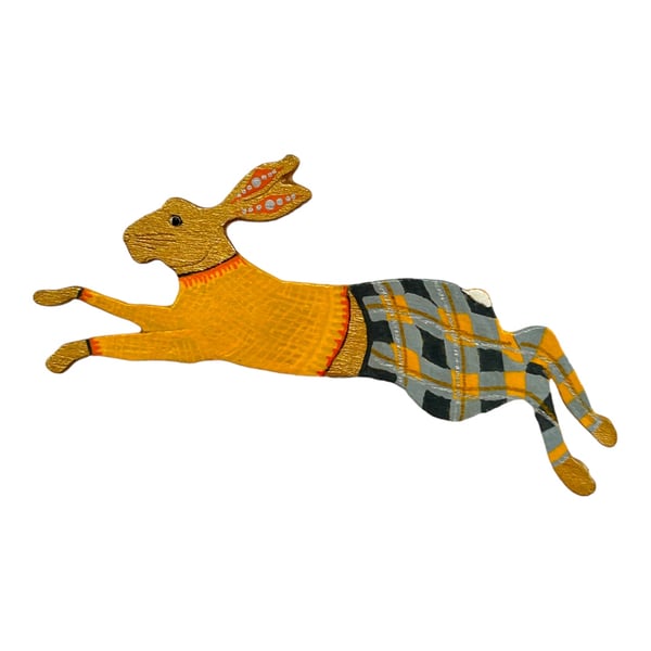 Yellow Running Hare Fridge Magnet